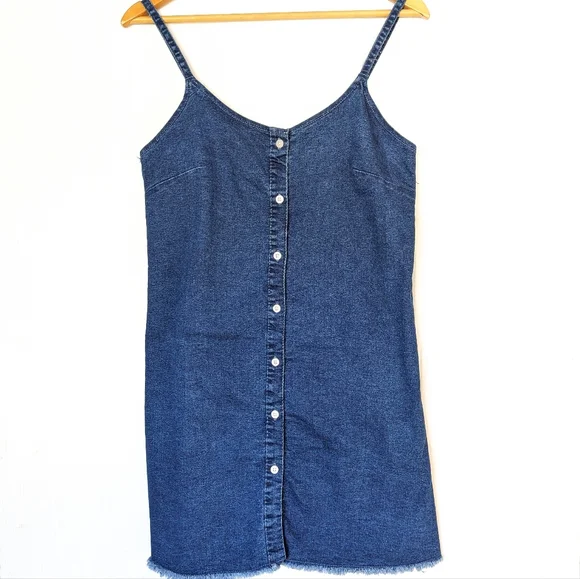 Women's Blue Denim Button Front Pinafore Mini Dress | Color: Blue | Size: Lj | Aclosetofsmiles's Closet